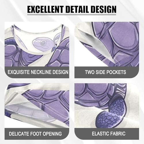 Pajama Short Sets Purple Sea Turtles Pattern Soft Cotton Summer Sleepwear 2 Piece PJS Size 5-14T3