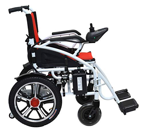 Durable Folding Power Transport Electric Wheelchair Foldable Mobility Chair Portable Automated Motorized Wheelchair (Red-White) #TOP5