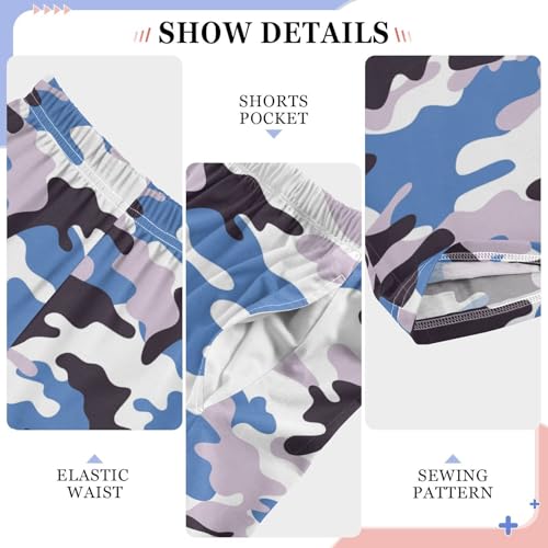 ZZXXB Blue Camouflage Boys Long Pants Soft Trousers Elastic Waist Kids Lounge Bottoms with Pockets S-XL4