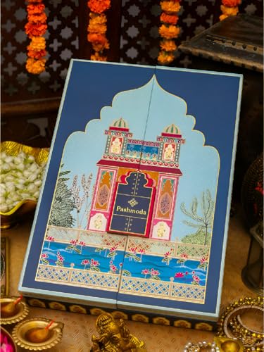 Image of Pashmoda His and Her Gift Set of Jamawar Shawl and Kaani Stole With Wooden Gift Box