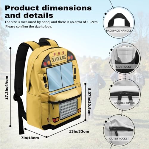 Suobstales School Bus Print 5 Pack Kids Backpack with Lunch Box Pencil Case Water Bottle Sleeve Keychain for Boy 17 Inch Kindergarten BookBag School Bag Preschool Kindergarten Toddler Backpack3