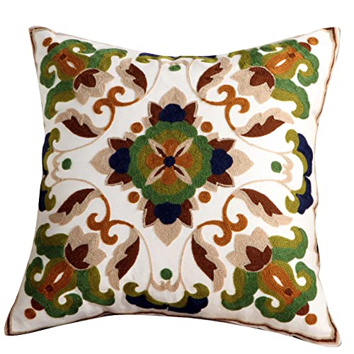 刺繍装飾スローピローカバー 18 × 18 インチファームハウススクエアクッションケースソファソファベッドホームデコレーション用スローピローカバー