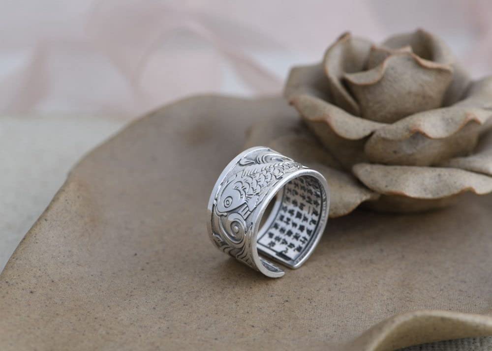 HGJH Verstellbarer Ring, Sterling Silber Ringe Frauen 925 Karpfen Verstellbare Ringe Klobiger Motorradring Massiver Ring Kleidringe Verlobungsring Geschenke Für Männer Herrenring Ewigkeitsringe