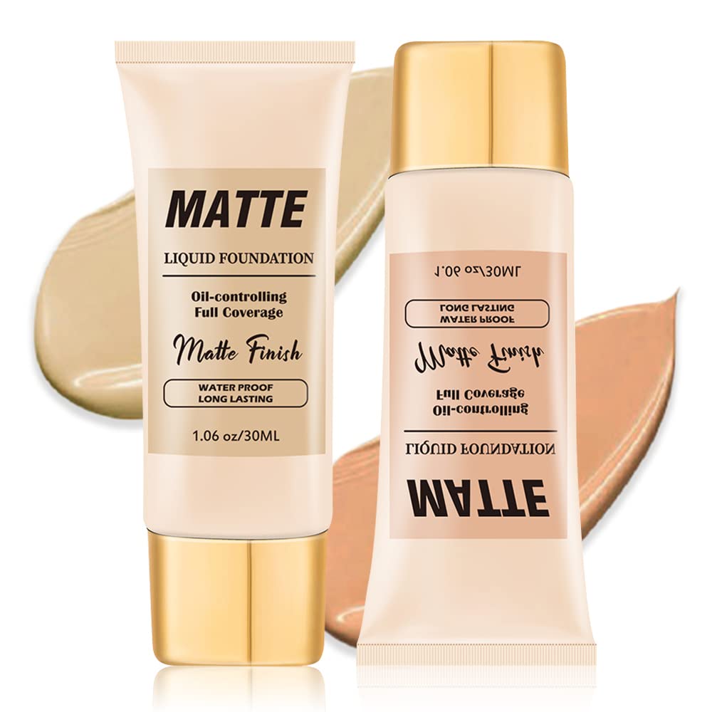 2Pcs Face Matte Concealer Liquid Foundation Makeup Set