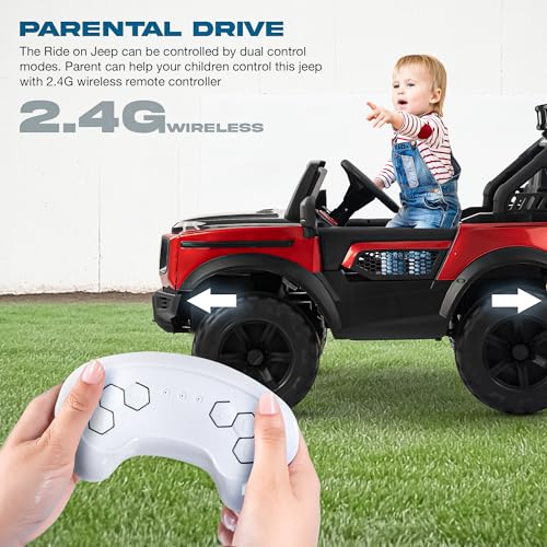 Image of Baybee Benzie Pro 4x4 Battery Operated Jeep for Kids, Ride on Toy Kid Car with RGB Windshield Light & Music | Baby Big Battery Cars | Electric Jeep Car for Kids to Drive 2 to 6 Years (Painted Red)