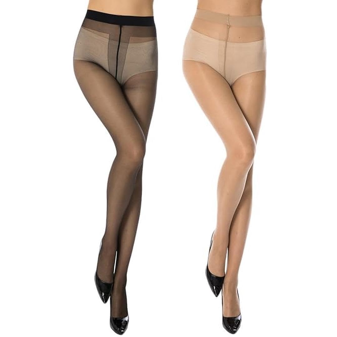 Wardrobe Women’s Skin-Color Transparent Nylon Pantyhose – Full-Length, High-Waist Stockings for a Sleek, Elegant Look