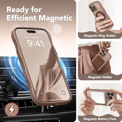 CAPRARO for iPhone 16 Pro Max Case for Women Girls, Upgraded [Full Camera Protection] [Compatible with MagSafe] Cute Wave Translucent Matte Phone Case for iPhone 16 Pro Max, Brown - 2