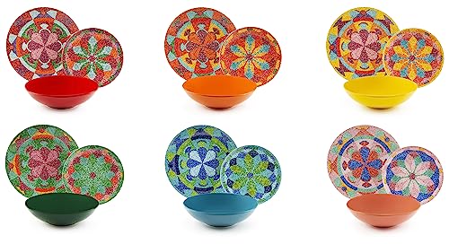 Excelsa Seurat Servizio Piatti 18 Pezzi, Porcellana e Stoneware, Decoro Multicolore, 6 Persone