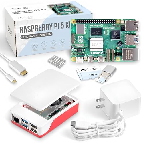 Raspberry Pi 5 16GB Starter Kit | 128GB Edition | Official 27W Power Supply | Official Case with Fan | 1m 4K Micro HDMI Cable | Aluminum Heatsink
