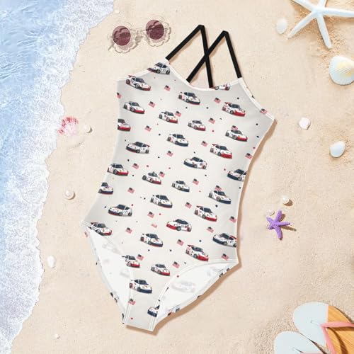 Falg Racing Car Girls One Piece Swimsuits Summer Quick Dry Beach Bathing Suit3