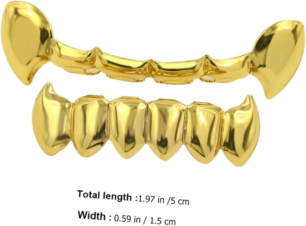 Outanaya Gold Hip Hop Teeth Grills Set for Men, Smooth Surface Punk Dental Jewelry, Halloween Party Costume Accessory
