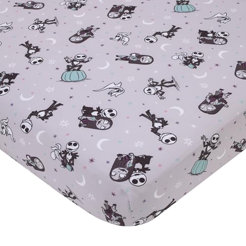 Image of Disney Nightmare Before Christmas Gray, Black, White, and Blue, Jack Skellington Super Soft Nursery Fitted Crib Sheet