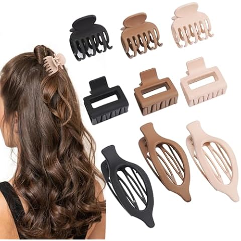 Mehayi 9 PCS Matte Hair Clips Claw for Women Girls, 3 Styles Nonslip Small Hold Strong Hold Cute Jaw Clip Barrettes for Thick Thin Long Short Hair, Fashion Acrylic Hair Clamps Styling Accessories Cover