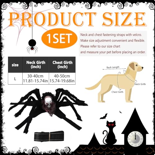 VireEyU Halloween-Spinnenkostüm Für Hunde Und Katzen, Realistisches Tierkostüm Mit Künstlichen Spinnenbeinen, Ideal Für Mittelgroße Und Kleine Hunde, Perfekt Für Halloween-Party Und Karneval（L）