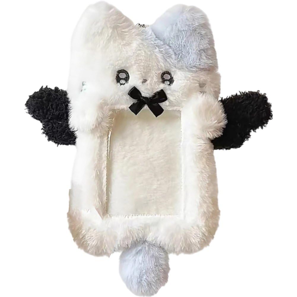 Luxylei Photocard Holder, Kawaii Plush White Cat Photo Card Holder, Photocard Holder with Keychain, Cute Plush Protective Sleeve