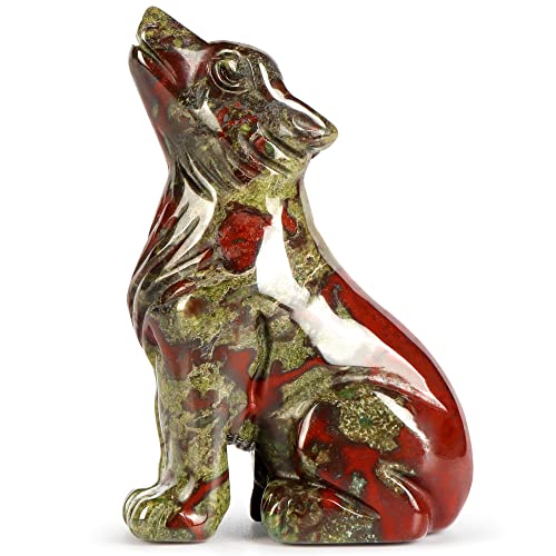 SM SMQARTCRYSTAL 2" Dragon Blood Stone Carved Crystal Wolf Statue and Figurine Ornament Wildlife Animal Wolves Sculpture Wolf Gifts For Men Women