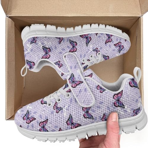 Little Kid Boys Girls Shoes Lightweight Mesh Breathable Adorable Running Sneakers for Little Kid and Big Kid Butterfly Pattern（White Sole）2