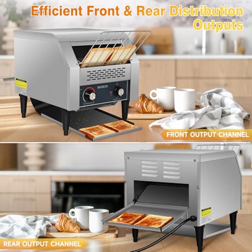 Image of Commercial Toaster 300 Slices /Hour 1900W Heavy Duty Industrial Conveyor Toaster Stainless Steel Electric Oven with Dual Heating Tube 7-speed Adjustments for Bagel Croissant Restaurant Bakery Cafe