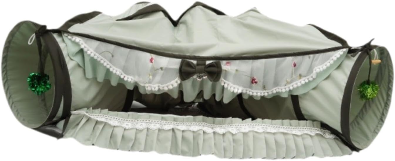 Cat Tunnel Bed Interactive Toy Playground Kitten Training with Removable Mat Hideout for Indoor Small Animals Pets Dogs Rabbit, Green