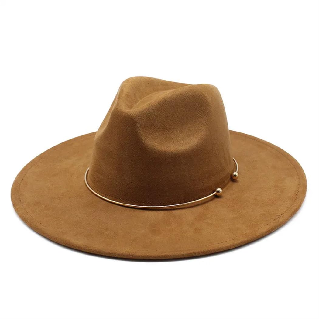 Unisex Suede Fedora Cappelli Uomini Tesa Larga Cerchio Oro Cappello Da Cowboy Donne Chiesa Partito Sombrero Caps