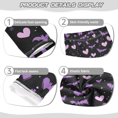 Purple Hearts Bats Girls Leggings Soft Stretch Workout Yoga Dance Pants for Kids Casual Tights3