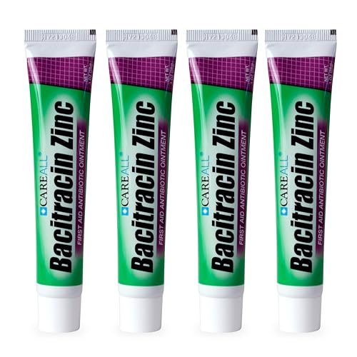 CareAll Bacitracin Antibiotic Zinc Ointment 1oz (4 Pack). First Aid Ointment to Prevent and Heal Infections for Minor cuts, Scrapes and Burns.