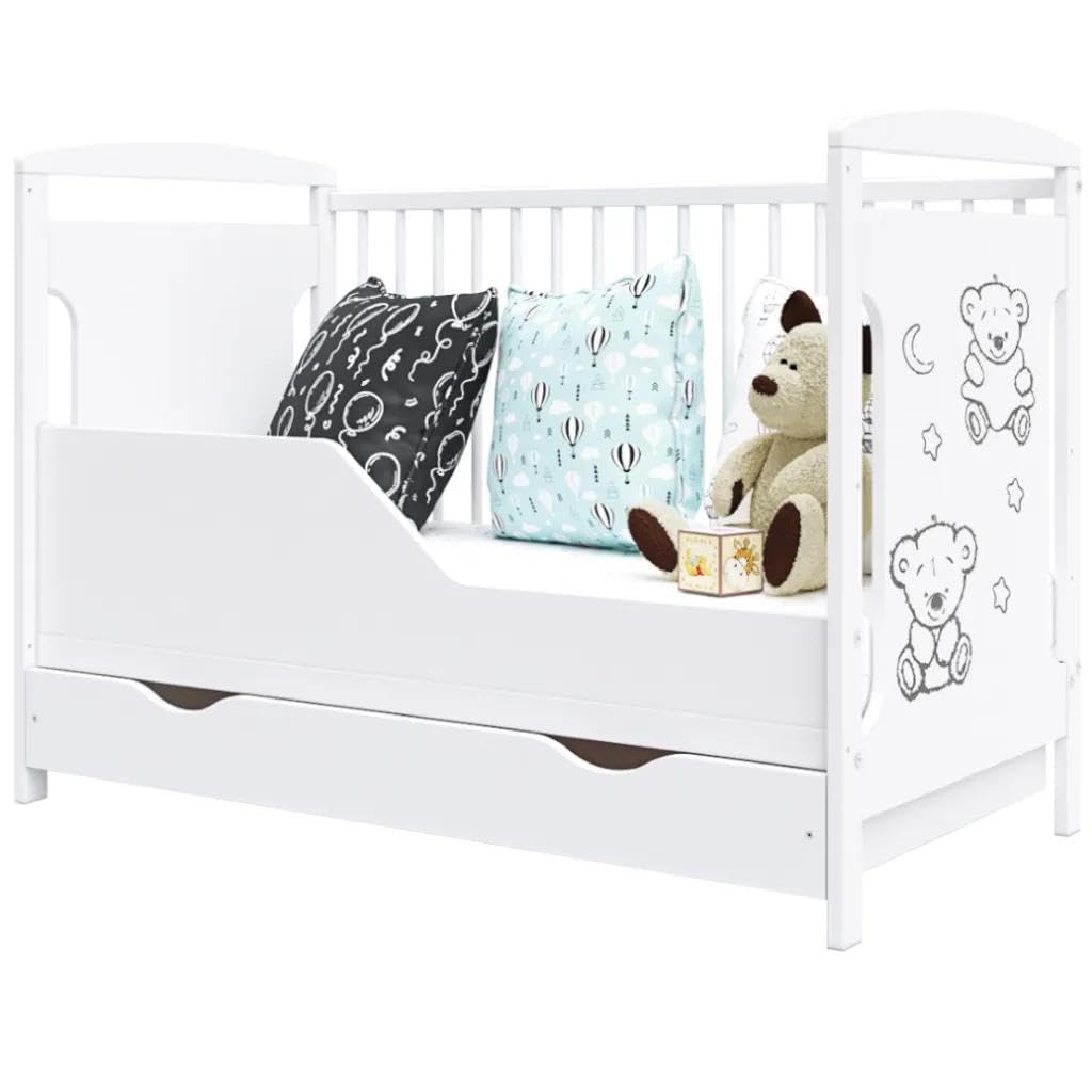 Generisch Kinderbett Ted 60x120cm inkl. Schublade & Umbaukit (ohne Matratze)