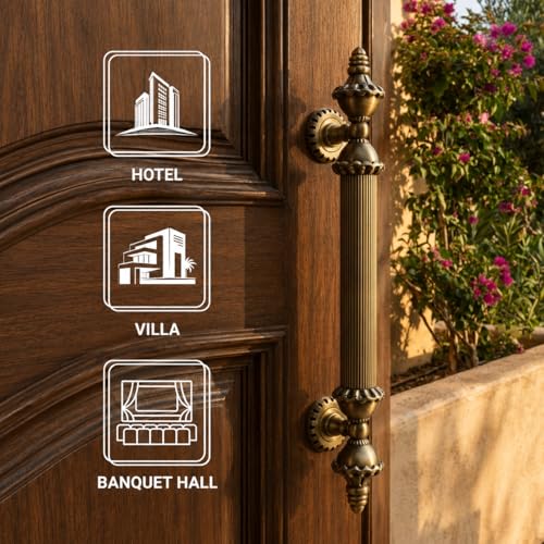 Image of GLOXY Premium Antique 18 inch Vintage Royal Taj Main Door Handle with 12 inch Hole-to-Hole Spacing - Decorative Push & Pull Aluminium Handle for Wooden & Glass Doors - Ideal for Home, Hotel and Banquet Hall