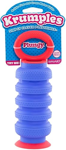 KRUMPLES Plungy - Juguete sensorial de succión azul para edades de 10 meses, silicona sin BPA, promueve las habilidades motoras finas, apto para