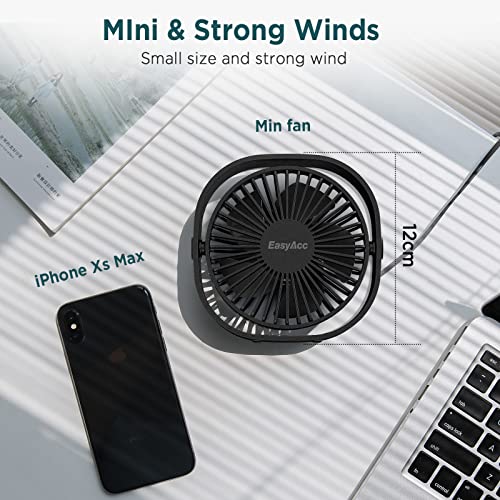 EasyAcc USB Ventilator, Mini Ventilator,Leise USB Tischventilator mit 2 Jahre Garantie,Starker Exquisit Lüfter und 3 Geschwindigkeiten,360 Grad Drehung Desk Fan für Schreibtisch,Zuhause,Büro - Schwarz 2