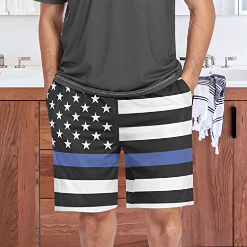 Summer Men's Sleep Shorts, American Police Flag Pajama Bottoms Pants4