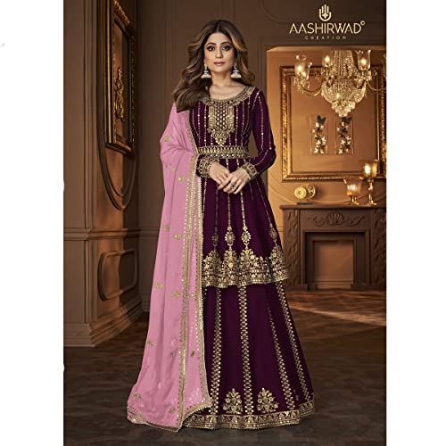 Image of SHAFNUFAB Womens Net Semi Stitched for Ladies use for women for lehenga suit for punjabi And lehenga suit for for wedding