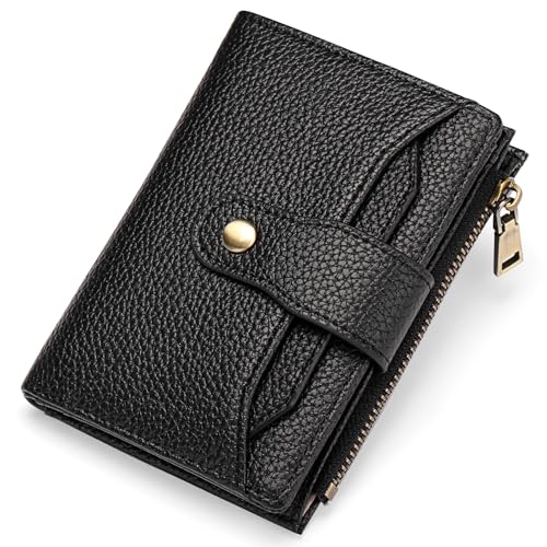 Image of GAEKEAO Small Wallets Woman RFID Blocking Leather Bifold Card Holder Wallets with Zipper Pocket Removable ID Window