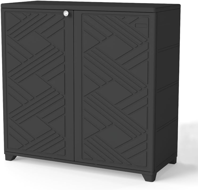 Diamond-Shaped Outdoor Cabinet, Black, 34x15x34in - Modern Space-Saving Shed for Urban Balcony &amp; Apartment Entrances