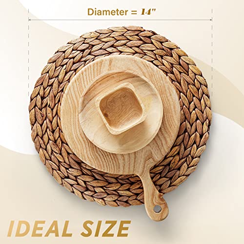 Image of (Sizes: 12 inch-13 inch-14 inch) BLUEWEST Woven Placemats Set of 10, Brown Round Rattan Water Hyacinth Table Mats, Braided Heat-Resistant & Anti-Slip Design for Dining Table (14'')
