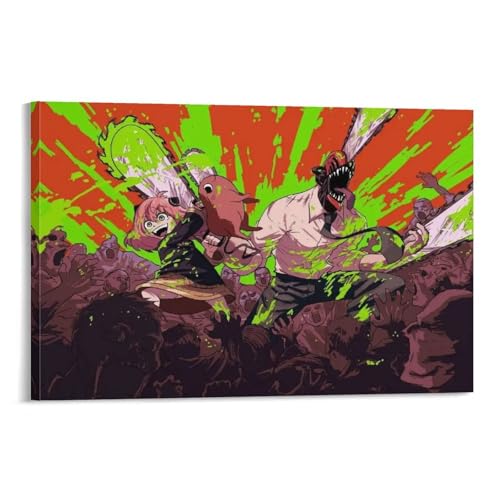 Chainsaw Man Animation D Modern Wall Prints Abstract Geometric Minimalist Art Framed Canvas Prints For Office Bedroom Wall Decor Framed 24x36inch