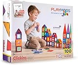 Playmags Magnetic Tiles for Kids – 100pcs Magnet Building Set for Toddlers Ages 1-5 | Stem Montessori Toy for 2 3 4 Year Old Boys & Girls | Toys for Toddlers, Preschool & Middle School Children