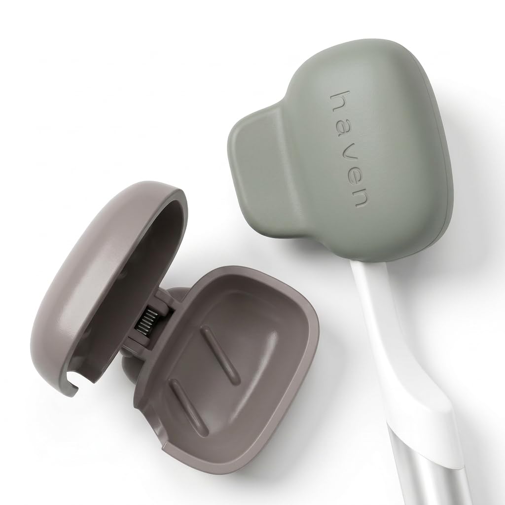 Haven Toothbrush Cover - Fits Electronic and Manual Toothbrushes - Toothbrush Case Holder for Travel - Set of Two Tooth Brush Cap Protectors (Moss &amp; Clay)