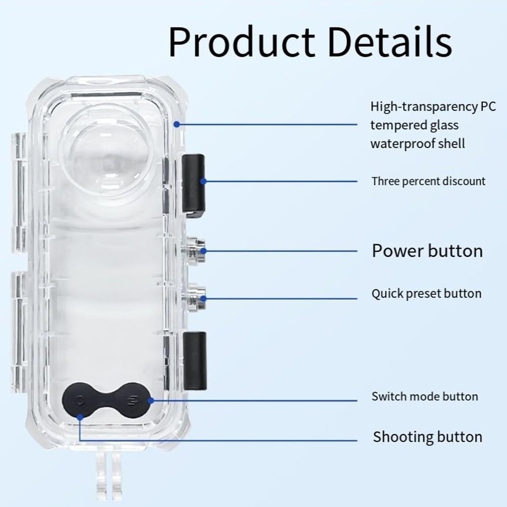 ZYWUOY Custodia subacquea per fotocamera Insta360 X5, custodia impermeabile in vetro temperato da 60 m, per immersioni, snorkeling, surf
