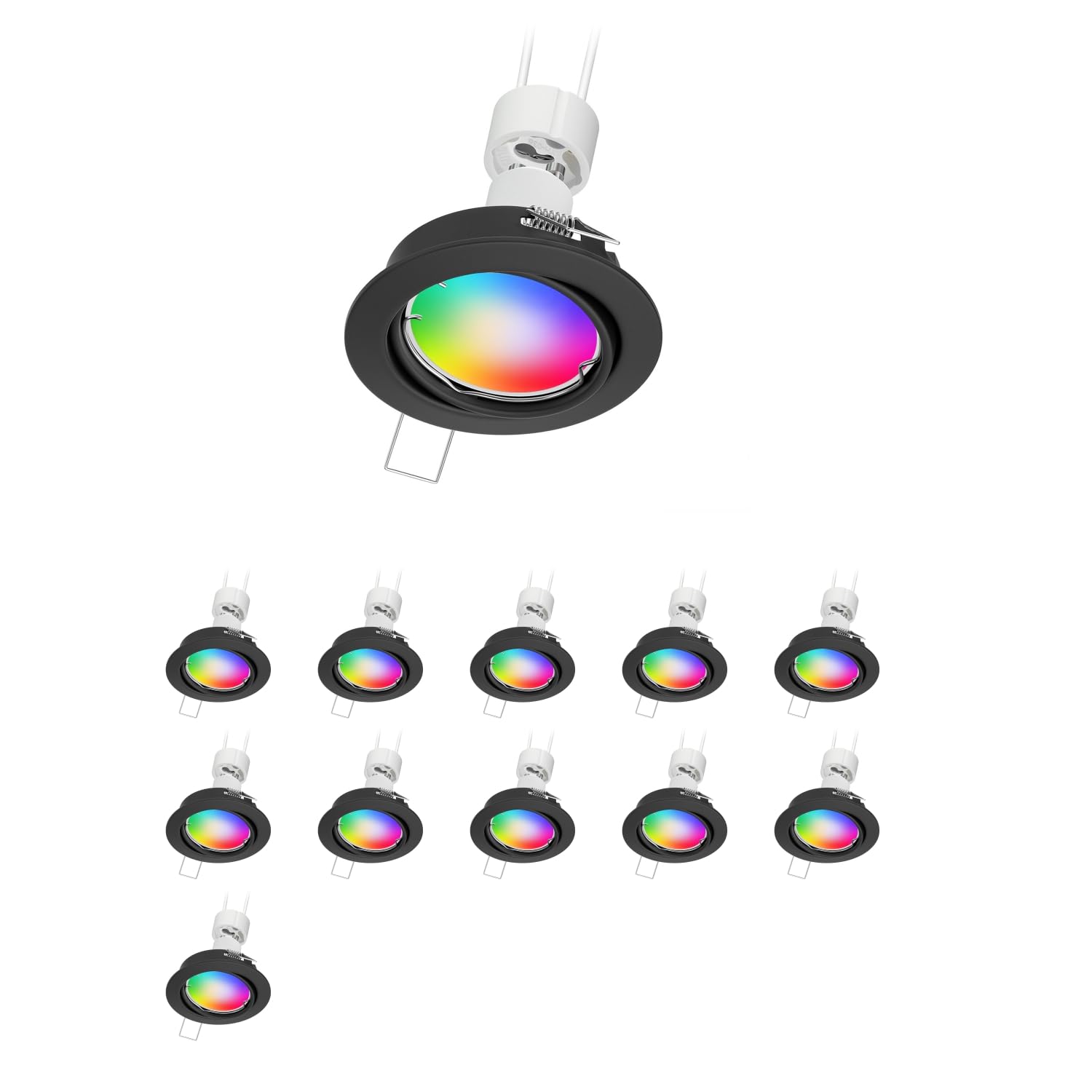 ledscom.de 12x Decken-Einbaustrahler FERE Einbaurahmen schwarz matt schwenkbar inkl. Smart Home RGBW GU10 LED Lampe, 5,41W, 473lm