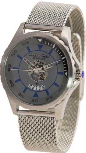 GULL-WINGMen`s German Silver Mulsanne FL2660-S-MM Open Heart Skeleton  Quartz Movement Racing Watch with Metal Mesh Wristlet
