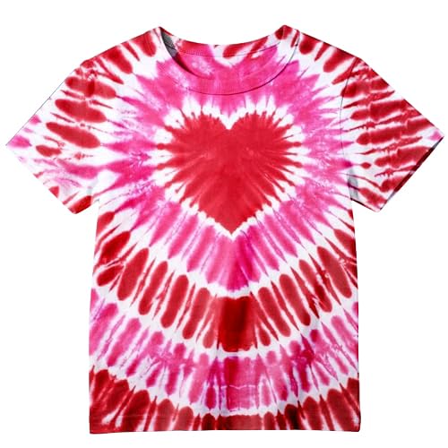 Lurifin Kids Red Tie Dye Heart Shirt Short Sleeve Casual Tee for Toddler Boys Girls