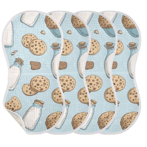 Milk Bottle Cookies Cute Burp Cloths Baby Boys Girls Absorbent Soft Cotton Burping Cloths Rags, 4 Pack