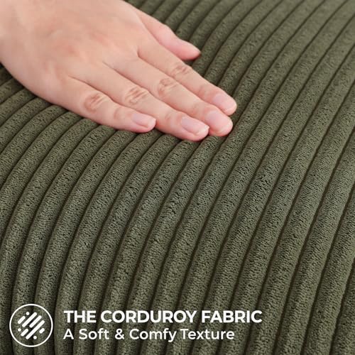 Image of Mecatny Corduroy Fall Decorative Throw Pillow Covers 24x24 Set of 2 for Sofa Living Room, Soft Neutral Boho Couch Pillow Covers for Home Decor, Olive Green