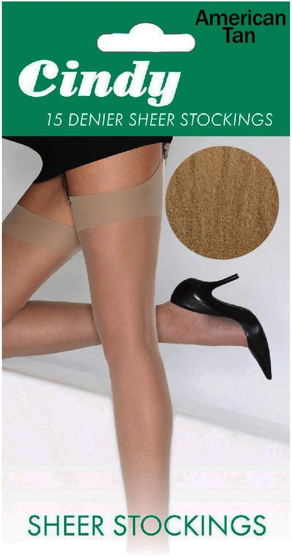Cindy Women's 15 Denier Sheer Plain Knit Stockings - One Size (as8, alpha, one_size, regular, regular, American Tan)