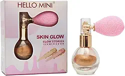 Iluminador em Pó e Spray Skin Glow, 2 em 1, Iluminador Facial e Corporal, Efeito Radiante - Hello Mini - Maquiagem (2 - Claro Metalizado, Pequeno)