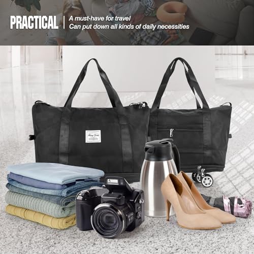 Zoofen Foldable Duffel Bag Expandable Travel Bag with Removable Wheels for Travel/Camping(Black)4