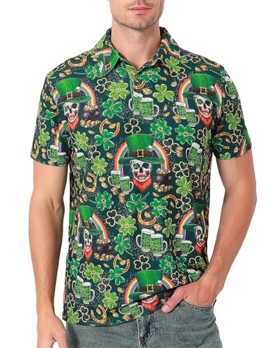 COSAVOROCK T-Shirts pour la Saint-Patrick Polo pour Homme à Manches Courtes Tenue, Vert, L