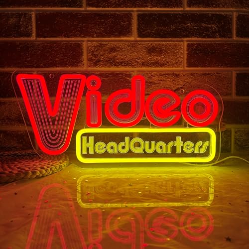 Image of Symone Video Headquarters Neon Sign, Movie Neon Light USB Dimmable Vintage Video Store LED Sign, for Home Theater Wall Art Bar Game Room Business Decor, Gift for Movie Lovers(15.7 * 7.4 In)