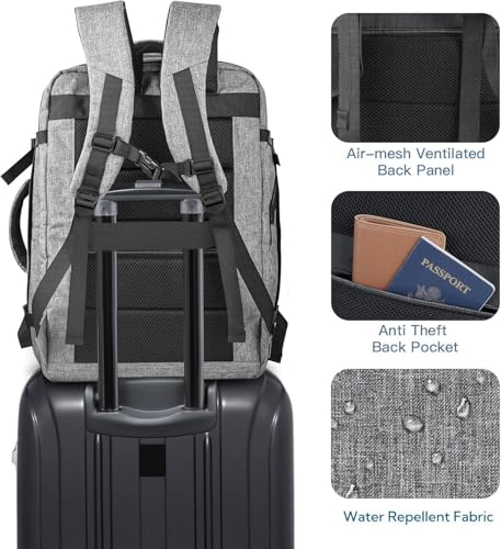 Image of Gieury 55L Carry On Backpack, Extra Large Travel Backpack for Men & Women, Expandable Big Capacity For Airplanes, Travel Gifts for Men Women, Fits 18.4 Inch Laptop, Luggage Suitcase Daypack Bag, Grey